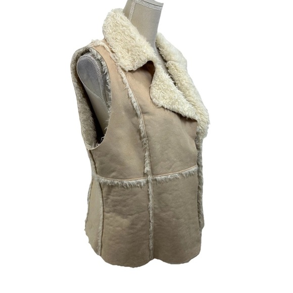 Karen Kane Ivory Open Front Vest Jacket Faux Suede Fur Woman's Large - Picture 2 of 8